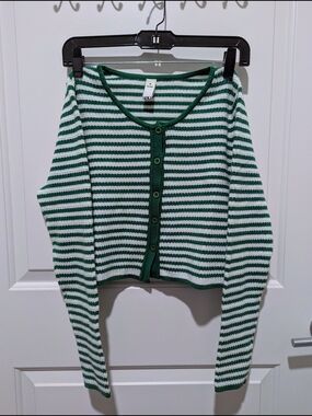 SPAO Striped Green & White Cardigan